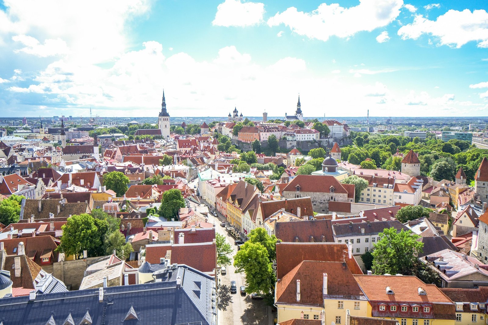 Panoramic view of Tallinn Old Town with historic rooftops and church spires